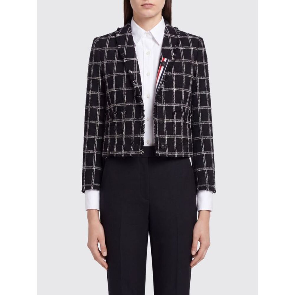Check Pattern Cotton And Wool Blend Blazer Thom Browne With 4-Bar Logo
